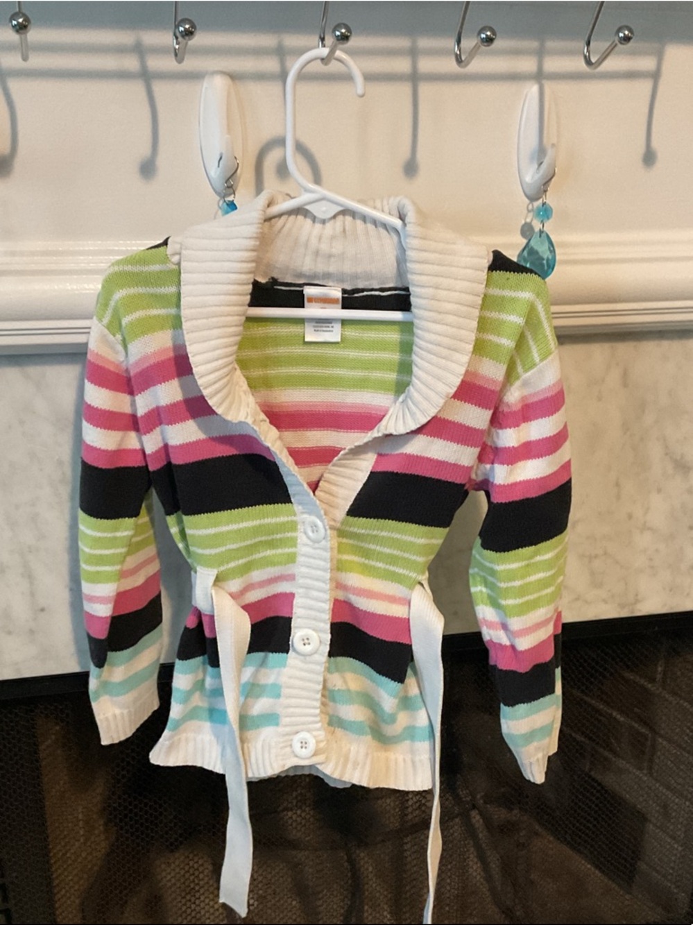 Gymboree Multicolor Striped Shawl Collar Cardigan - Green Pink Black White Aqua - Picture 3 of 6